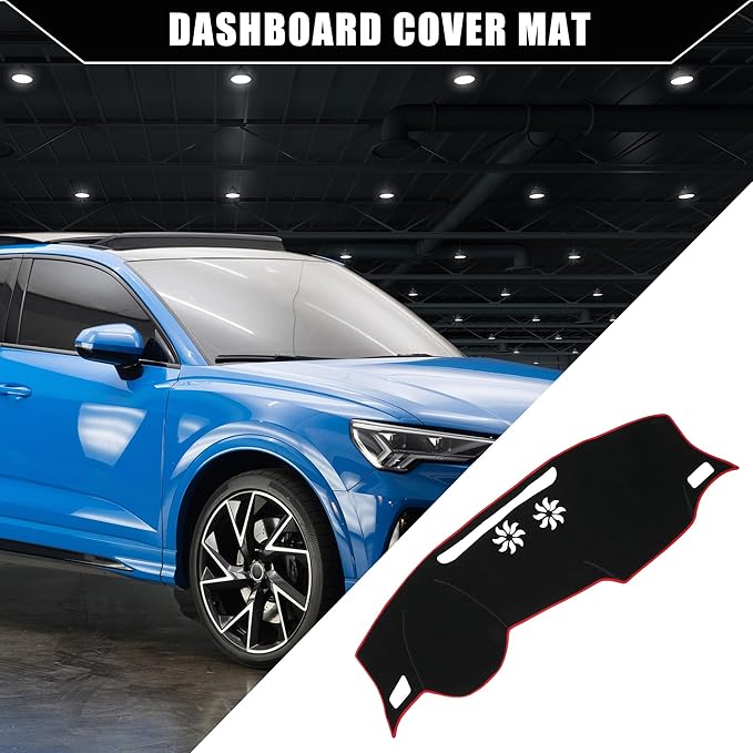 Dash Cover for Audi Q3 2019-2022 / Center Console Dashboard Cover/Non-Slip/Polyester / 1 Pcs Black Red