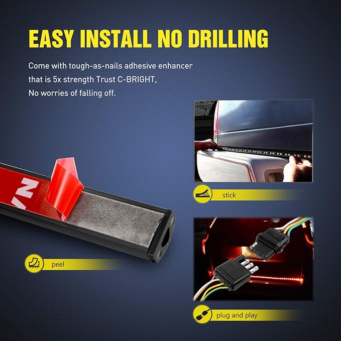 Nilight 60" Truck Tailgate Light Bar 108 LED Single Row Light Strip with Red Running Brake Lights Turn Signal White Reverse Light, 2 Years Warranty