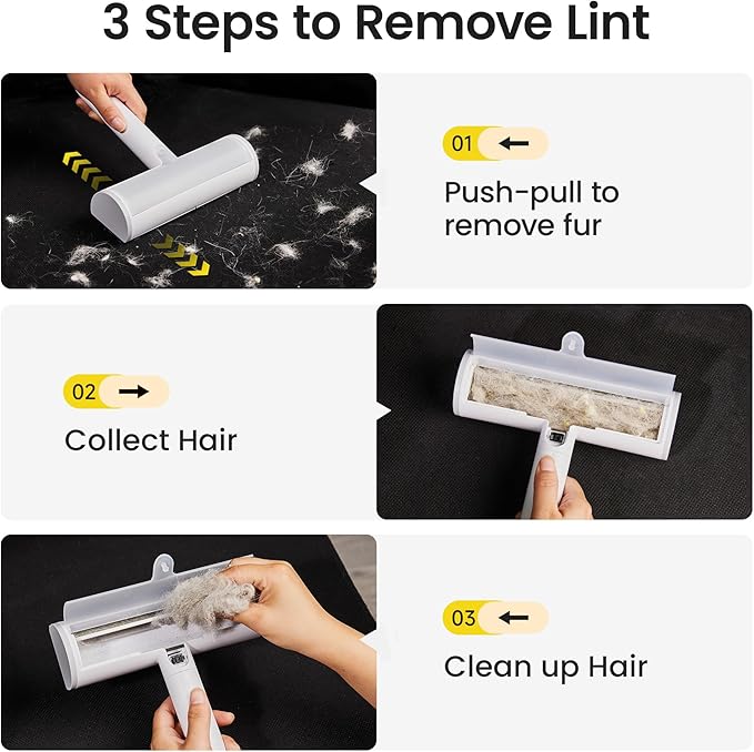 TripleWood Pet Hair Removal Tool and Lint Roller Value Set, Extra Sticky Lint Remover and Reusable Dog Cat Hair Remover for Pet Hair Removal on Furniture, Couch, Carpet, Clothing, Bright White