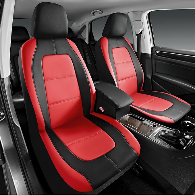 Road Comforts Car Seat Cover, Leather Car Seat Covers, Front Low Back Sport Seat Covers, Airbag Compatible, Universal Fits for Most Cars (Red)