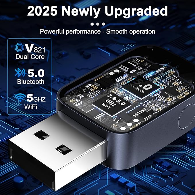 2-in-1 Wireless CarPlay&Android Auto Adapter,Fast Auto-Connect,Compact Plug&Play Wireless CarPlay Converter for iPhone&Android,No Delay Car Play for iPhone iOS 10+,Android 11+