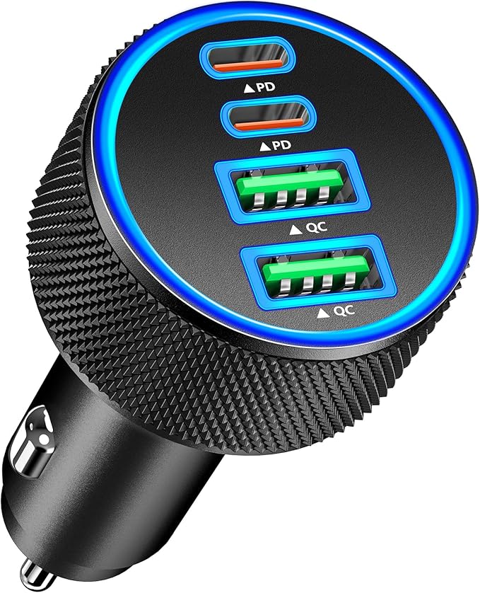 Car Charger USB C, KYOHAYA 90W 4-Port Dual USB-C & USB-A Power Cigarette Lighter Adapter PD/QC Type C Car Charger Fast Charging for iPhone 17 Pro 17 Pro Max 16 15 14 13 12 11/Galaxy S26 S25/Pixel/iPad