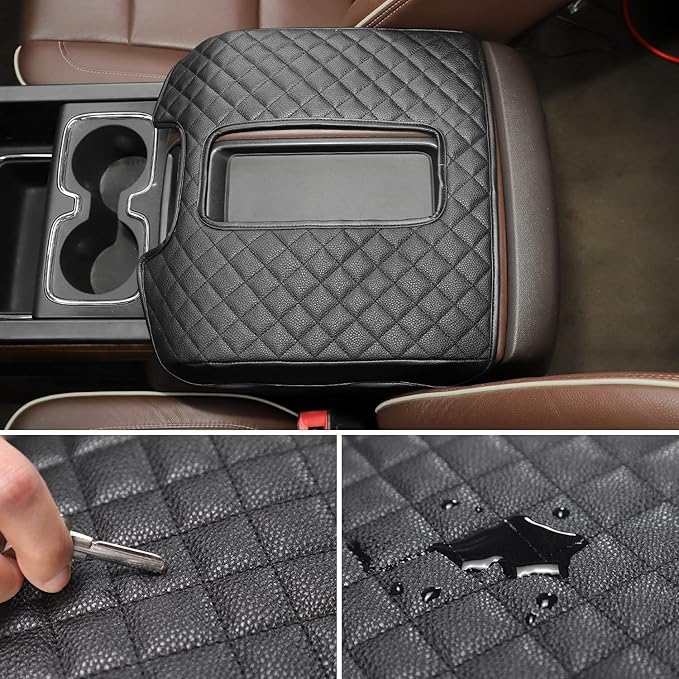 CheroCar for Chevy Silverado Center Console Armrest Pad Cover Interior Accessories for Chevrolet Silverado 2014-2017,Leather-B