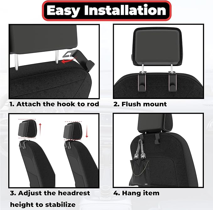 2Pcs Car Seat Headrest Hooks, Back Seat Purse Leather Hanger Holder Hook, Magnetic Storage Organizer for Purses Handbag Grocery Bags Coats