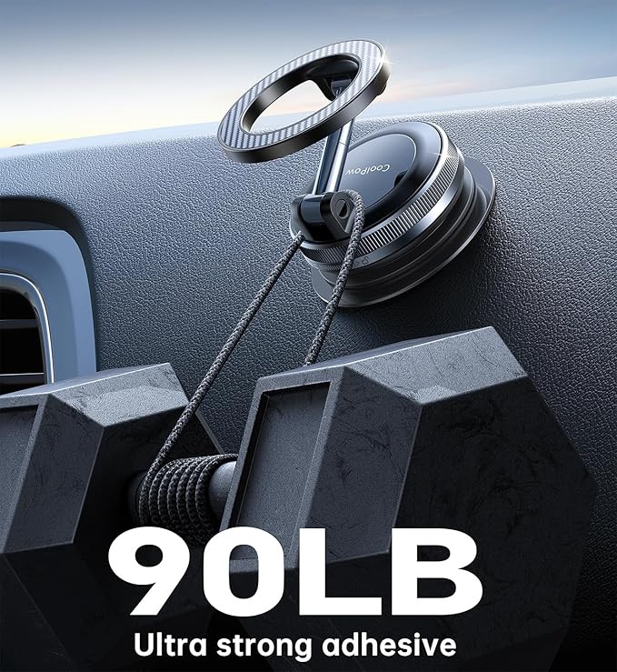 Coolpow【Newest Vacuum Magnetic Phone Holder for Car Phone Holder Mount【Movable Vacuum Suction】 Magsafe Car Mount Cell Phone Holders for Your Car Accessories for Women Men for iPhone 17 16 15 14 Kits