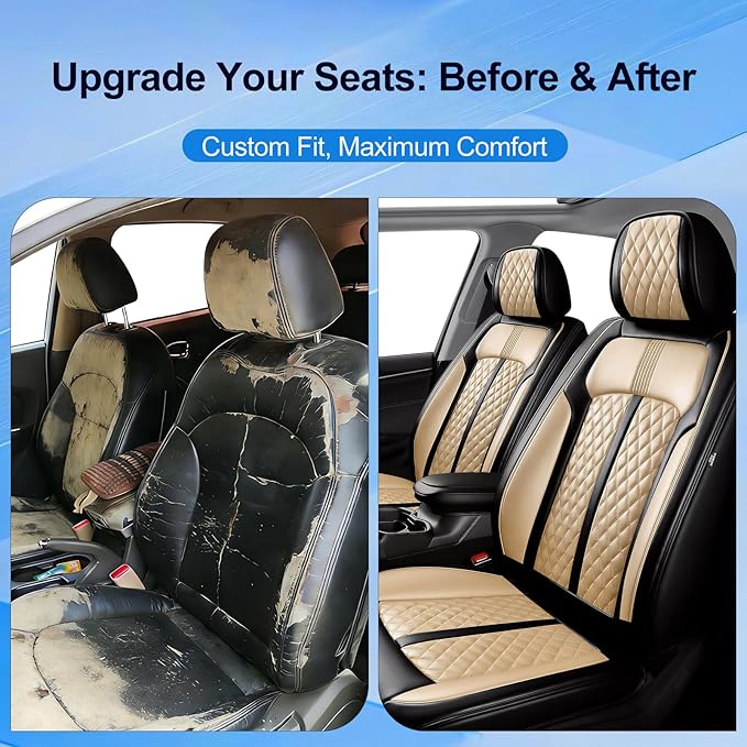 Fit Accord Car Seat Covers for Select Honda Accord 2012-2026 - Premium Full Coverage Leather, Airbag Compatible, Waterproof & All Weather Seat Protector, Full Set, Black+Beige