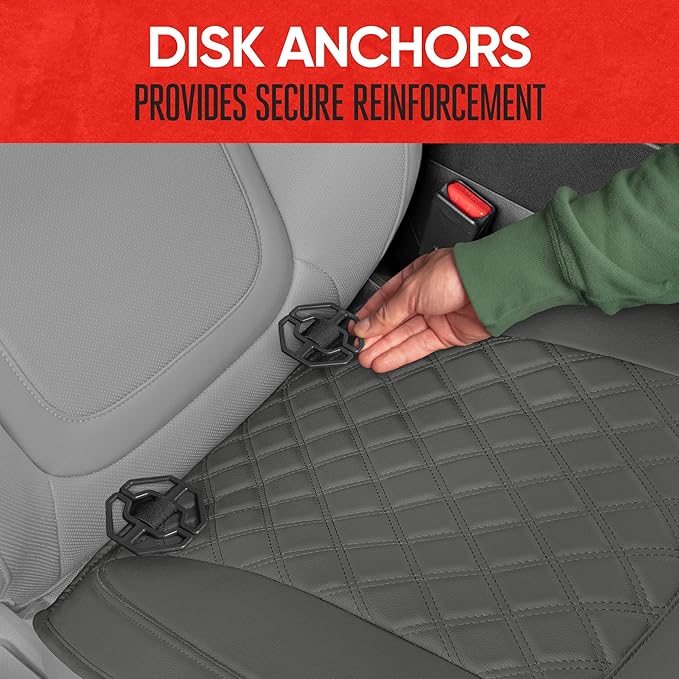 Motor Trend Car Seat Cushion, 2 Pack - Diamond Stitched Faux Leather Seat Covers for Cars Trucks SUV, Gray Padded Car Seat Covers with Storage Pockets, Premium Automotive Seat Covers for Front Seats