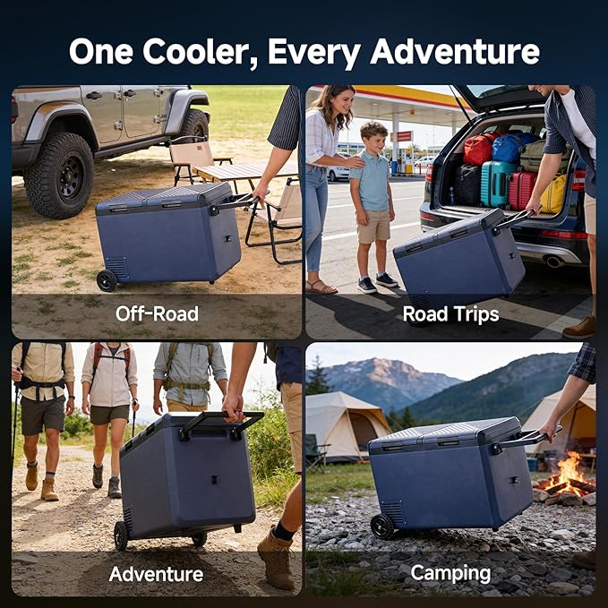 BODEGACOOLER 100QT Portable Car Refrigerator Freezer with Wheels, 12V Fridge Freezer, Electric Cooler for Car, -20℃ Car Freezer, 12 Volt Refrigerator Portable for Camping, RV, Travel, IPX4, Quiet