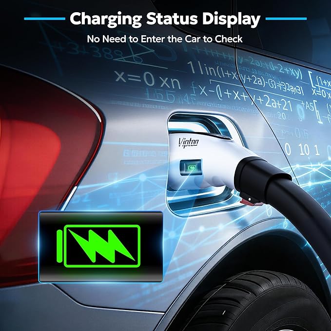 VIPTOO Tesla to J1772 Adapter 60A 250V AC — NACS EV Charging Connector with Charging Status Display for Tesla Wall/Destination/Mobile Charger, Fast & Safe Charging (White)