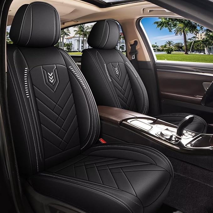 AOMSAZTO Car Seat Covers Fit for Hyundai Sonata 2007-2025 2026 Front Set Premium Seat Covers Waterproof Leather Automotive Seat Cushion Protector Compatible with Airbag(2 Seats,Black)