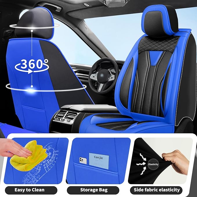 Fit Juke Car Seat Covers Compatible with Nissan Juke 2012-2015 2016 - Full Set Premium Leather， Waterproof Breathable， All-Weather Seat Cushion Protecto&Airbag Compatible （Blue & Black