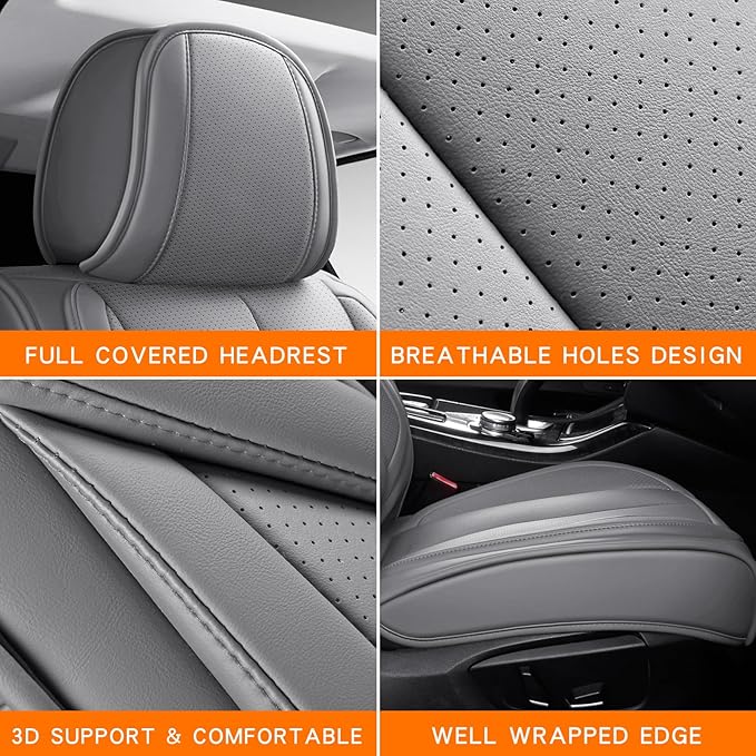 Leather Car Seat Covers,Car Seat Covers Full Set,Automotive Seat Covers 5 Seats,Fit for Most Cars SUV and Most Sedans Grey