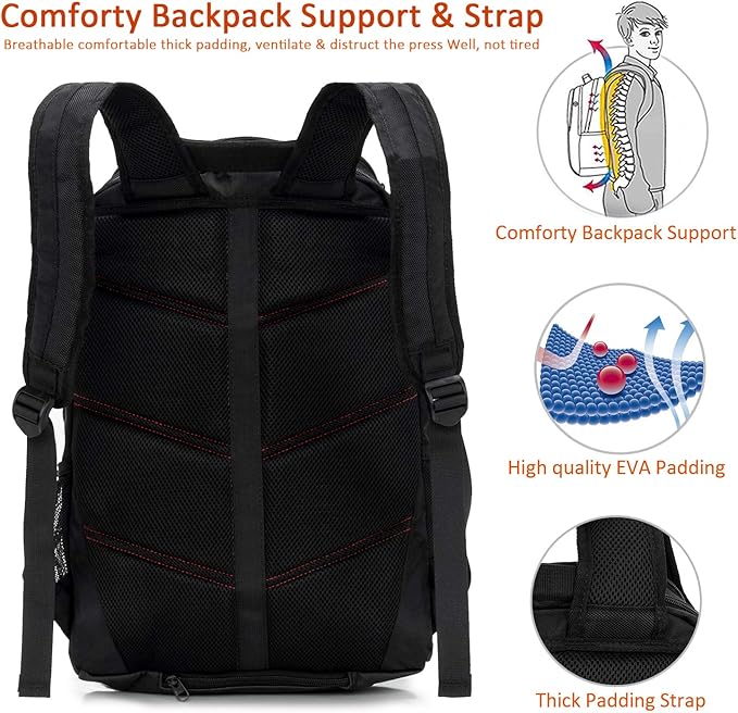 KINGSLONG 17 Inch Laptop Backpack with Hardshell, Armored Backpack with USB Port and Lightweight Rain Cover for Motorcycle Outdoor Racing Waterproof Rucksack Black