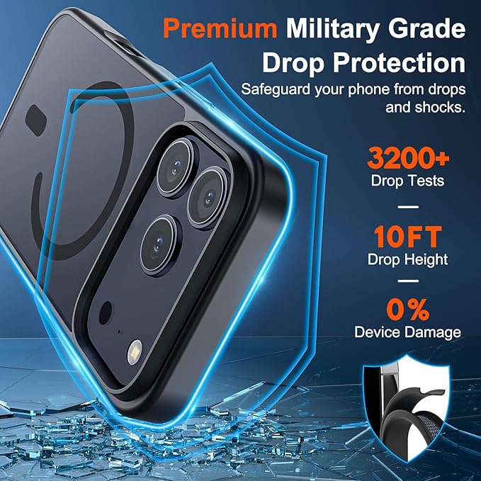 SUPFINE Magnetic for iPhone 17 Pro Max Case (Compatible with MagSafe)(Military Grade Drop Protection) Translucent Matte Shockproof with Anti-Fingerprint Phone Cover, Black