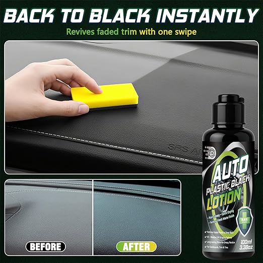 Plastic Restorer for Cars, 100ml Long-Lasting Black Trim Restorer, Waterproof, UV & Stain-Resistant, Ceramic Coating-Helps Repair Faded or Damaged Black Plastic Trim - Works in Seconds