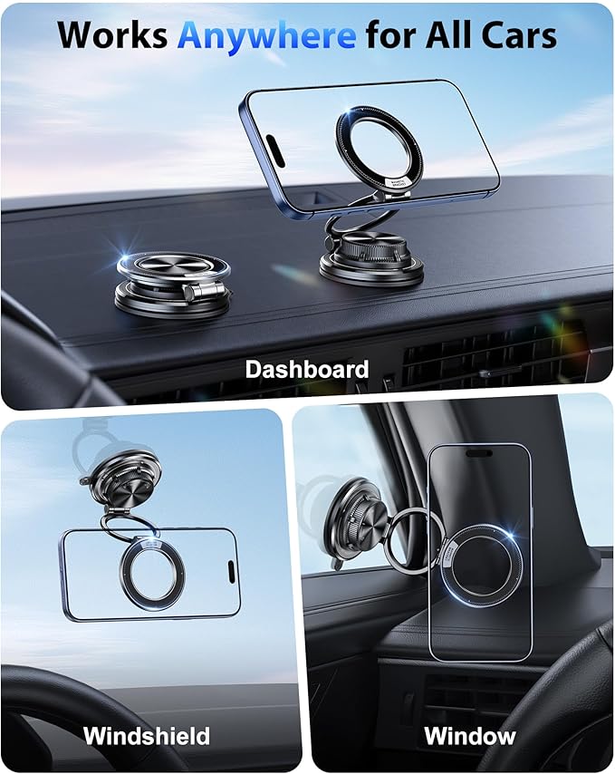 for MagSafe Car Mount [95LBS Max Suction & 2400gf Strong Magnet], Ultra-Thin 360° Adjustable Vacuum Magnetic Car Cell Phone Holder [All-Metal] for iPhone 17-12 Pro Max & Android Car Accessories
