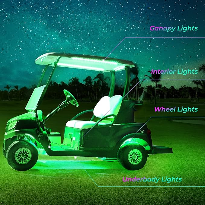 KEMIMOTO 12PCS Million Colors Golf Cart Underglow LED Strip Light Kit 12V Compatible with Club Car, EZGO, Drive, ICON, and Kandi, Waterproof IP68 Accent Neon Lighting Kit with 24 Modes, Multicolor RGB