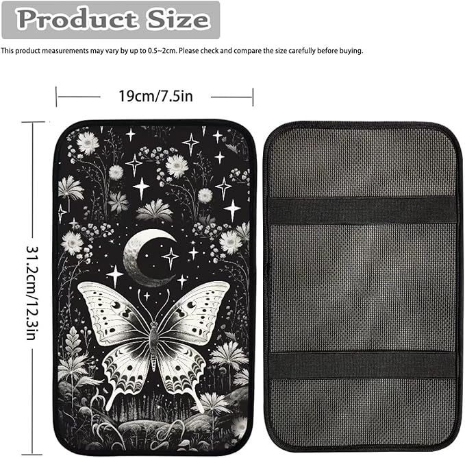 Dreaweet Goth Butterfly Center Console Cover for Car,Goth Car Accessories for Women Car Armrest Cover Pad Soft Comfortable Arm Rest Cover for Car SUV Truck Van