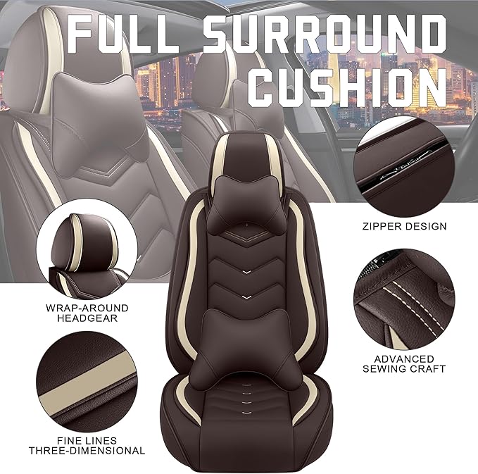 CTDS Car Seat Covers for Ford F-150 2000-2026, Stylish Sport Seat Cover, Premium Nappa Leather Car Seat Cover. Automobile Seat Covers Sets.(Luxury 2 Seats/Coffee Color)