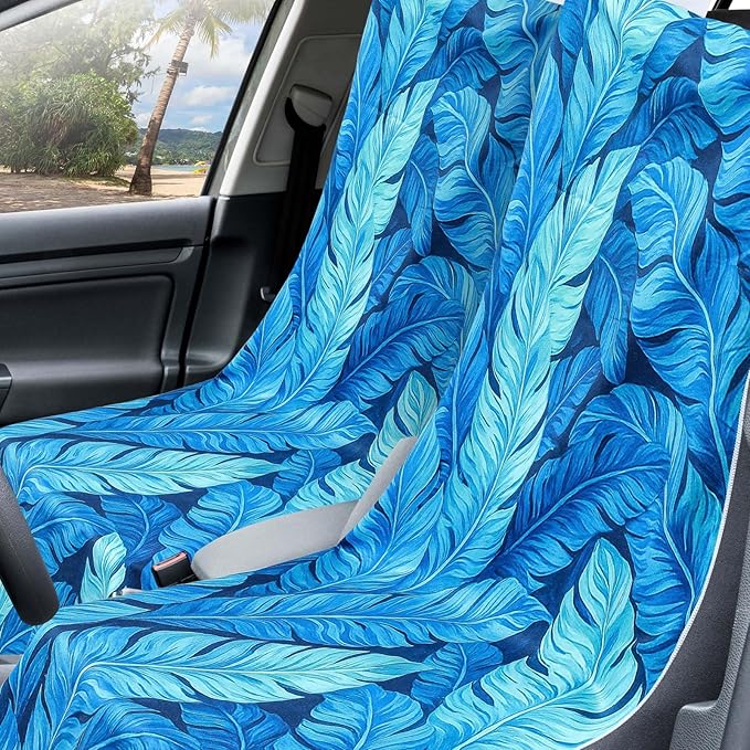 2 Pack Car Seat Towel Covers with Storage Bag 63 x 32 Inch Athletic Running Towel Seat Sweat Washable Non Slip Cover Gift for Car Outdoor Sport Activities (Blue Leaves)