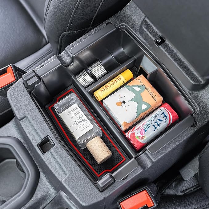 PIMCAR Center Console Organizer for Jeep Wrangler JL/JLU (2018-2026) & Gladiator JT (2020-2026) | Armrest Storage Tray | Interior Accessories (Not for JK/JKU) | Red Liner Trim