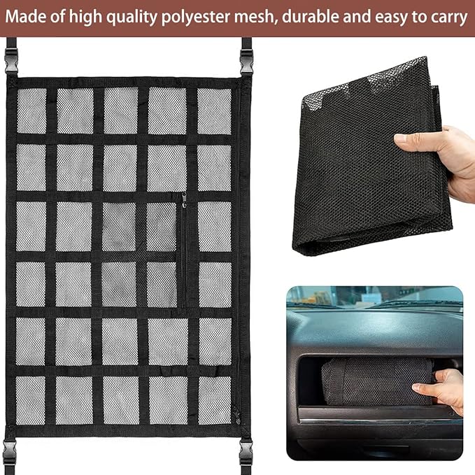 Car Ceiling Cargo Net Strong Load-Bearing Mesh Car Roof Storage Organizer Large Capacity Space Saving Car Ceiling Net Storage Bag Car Interior Accessories for SUV Truck Van
