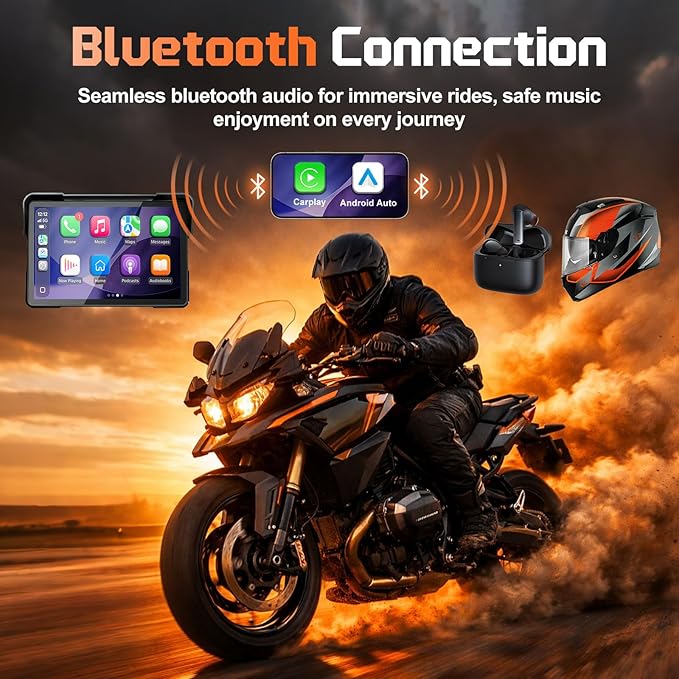 2026 LBW 7" Wireless GPS Motorcycle CarPlay(Includes 128G SD) with Android Auto Navigation, Dual 2K Dash Cam, HD Waterproof Screen, TPMS, Remote Control, BT, Quick Release Anti-Theft Design Mount