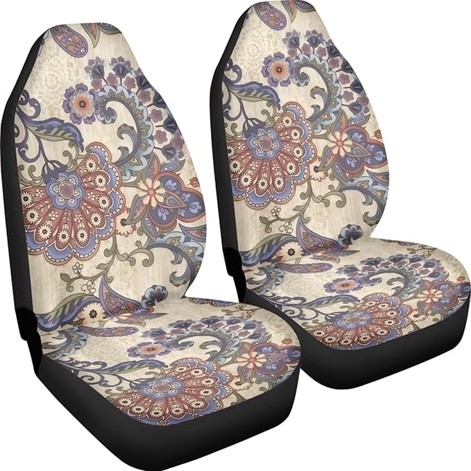 Car Seat Covers Set Front Seats Only 2 Pack Universal Fit Most Truck SUV Vans Auto Accessories Interior Cushion Protector(Floral 2)