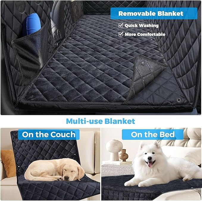 URPOWER 2026 Upgraded Back Seat Extender for Dogs - Large Hard Bottom Dog Car Seat Cover Holds 550lbs, Waterproof Dog Hammock Pet Bed with High-Density Foam Non-Slip Backseat Protector