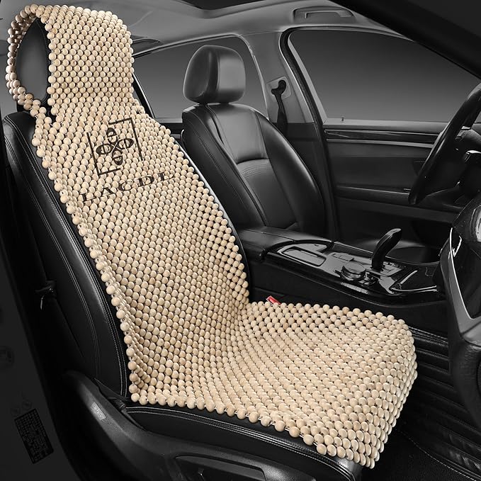 LACDL Beaded Car Seat Covers, Natural Wood Bead Seat Cushion for Trucks, Automotive Summer Ventilated Seat Cooling Pad, Wooden Massage Breathing Jeep Seat weat Protector, Head Fixed, 1pc LL208