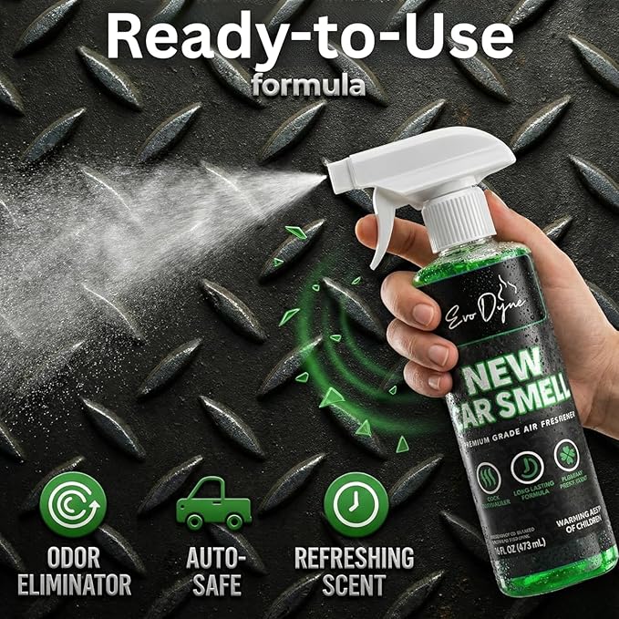 New Car Smell Spray (16oz), Made in USA | Long Lasting Car Air Fresheners Eliminates Odor - Air Fresheners for Cars, Trucks, & Other Vehicles – Fresh Scent Air Freshener Spray by Evo Dyne (2-Pack)