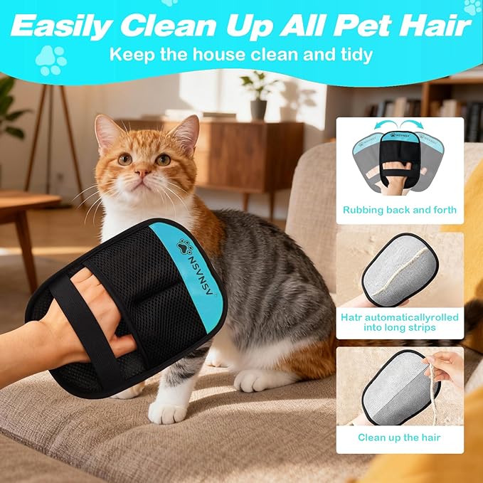 Upgraded Pet Hair Removal Gloves for Cats Dogs, Reusable Strong Grooming Gloves, Pet Hair Remover Tool for Clothing, Couch, Bed, Carpet, Car Seat, Blue, 2pcs