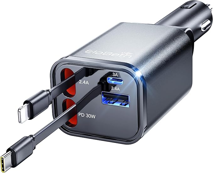 Retractable Car Charger,69W Car Phone Charger USB C Fast Charge,Cigarette Lighter USB Charger Car Accessories for Women,Road Trip Essentials Gift for Men,RV Power Adapter for iPhone 17/16/15/14,Galaxy