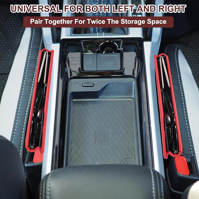 HARFINGTON 2pcs Car Seat Gap Filler Organizer 11.5 x 8 x 2.1 Inch Leather Universal Car Organizer Storage Box Between Seat and Console for Phone Sunglasses Keys, Red