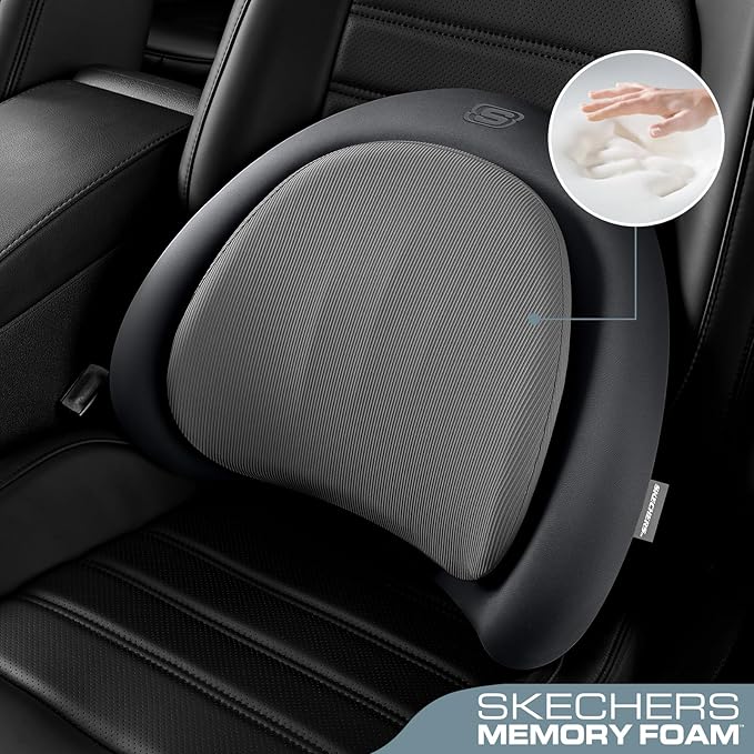 Skechers Lumbar Pillow Premium Memory Foam, Double-Layer-Office Chair Cushion for Tailbone Pain Relief,Butt Pillow for Office Chair,Car seat Cushion,Long Sitting Office Workers,and Car Drivers,Grey