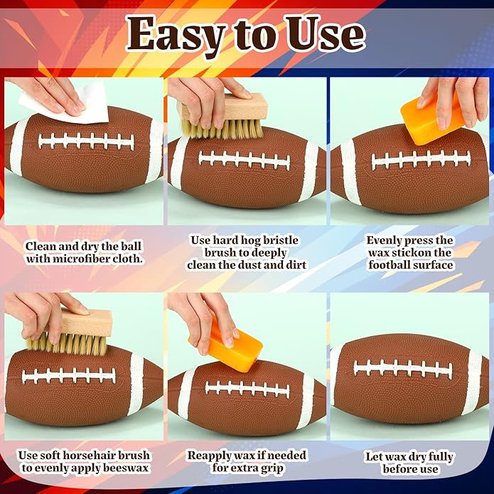 Didaey 5 Pcs Football Prep Kit for Improved Tack Leather Football Conditioning Brush and Wax Set for Youth Adult Training Leather Bowling Ball Sneaker Maintenance