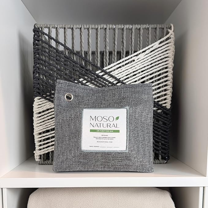 Moso Natural Air Purifying Bag 300g (10.58oz) Premium Bamboo Charcoal Odor Absorber for Home & Pet, Closet Odor Eliminator & Small Room Deodorizer, Unscented Charcoal Bags Last 2 Years (2 Pack)