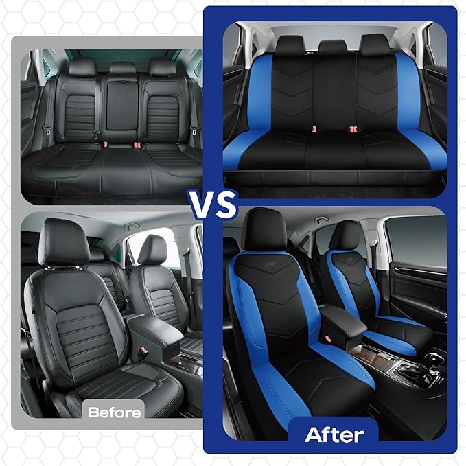 Skechers Memory Foam Seat Covers,Leather Car Seat Covers, Ultimate Comfort & Support Front Seat Covers Airbag Compatible, Automotive Universal Fit Most for SUVs, Vans, Sedans, Cars, Trucks,Blue