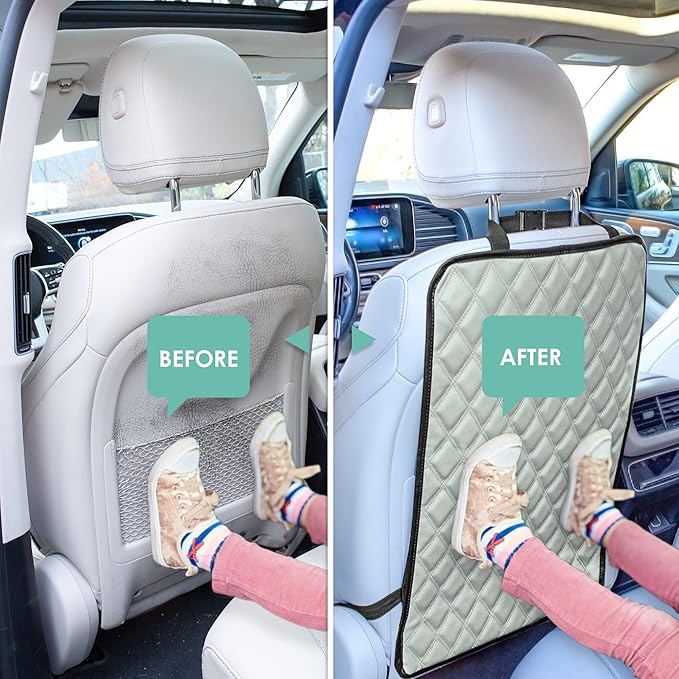 FH Group Faux Leather Back Seat Kick Protectors – 2 Pack Diamond Stitched Back Seat Protector for Driver and Passenger Seat, Waterproof, Easy to Clean