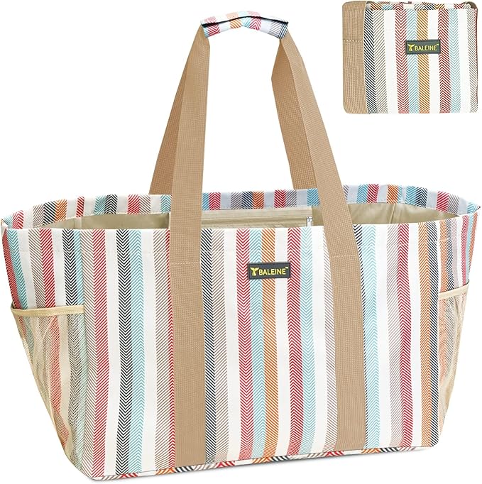 BALEINE Soft 9 Gallon Extra Large Utility Tote, Foldable Reusable Storage Bag (Color Stripe)
