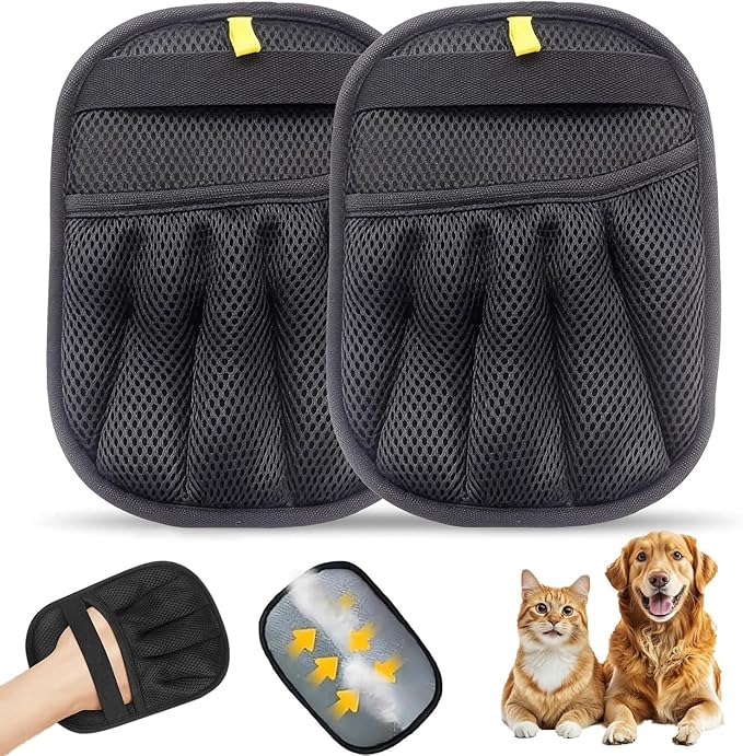Pet Hair Removal Glove, Pet Hair Remover Gloves for Cats & Dogs Hair Remover, Magic Brush Pet Hair Removal Tool for Furniture, Couch, Car Seats, Clothing(2Pcs)