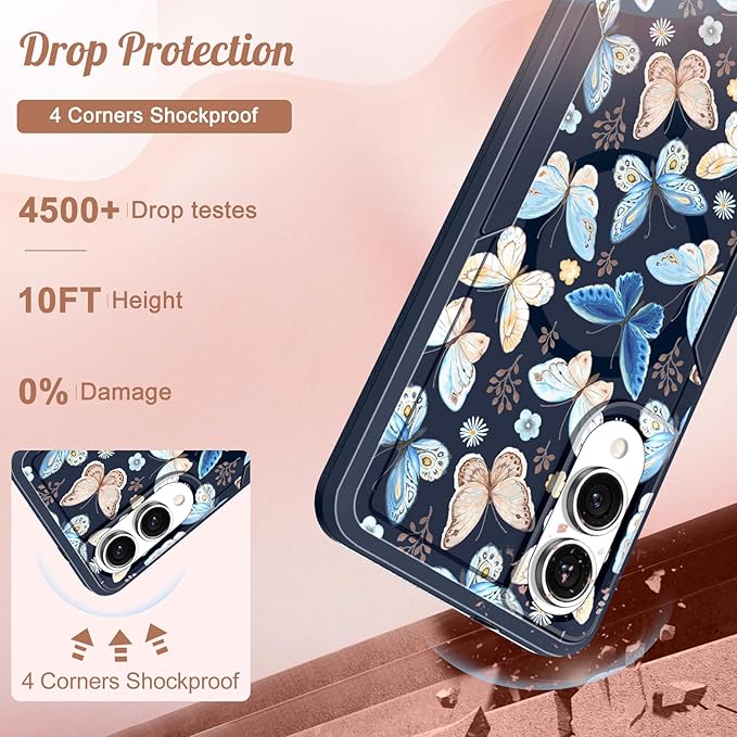 for Samsung Galaxy S25 Edge Case - Compatible with MagSafe Women Girls Cute Magnetic Protective Phone Cover Girly Blue Butterfly Heavy Duty Shockproof Design for Samsung S25 Edge Case