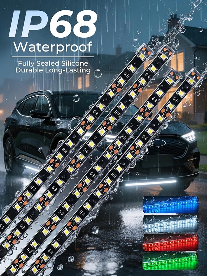 LED Strip Lights 12V Cuttable IP68 Waterproof 12 Inch Interior Exterior Underbody Light for Car SUV Truck Motorcycle Boat Golf Cart 18 SMD 5050 White 4 Pack