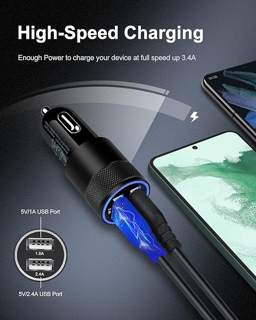 AILKIN [5pcs] Car Charger Adapter, USB Multi Port Cigarette Lighter Fast Charging Power Block Plug for iPhone 17 16 15 14 13 Pro Max, Samsung Galaxy S25 S24 Ultra S8, 3.4A Dual Cargador Carro for Car