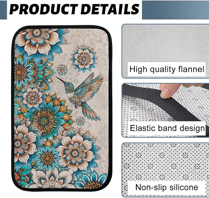Hummingbird Armrest Cover for Car Elastic Car Center Console Cushion Pad Full Coverage Mandala Interior Accessories Prevent Scratching Universal Size Seat Arm Rest Cover