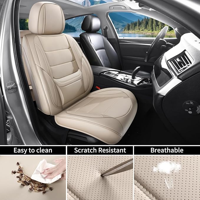 Car Seat Covers Full Set Custom Fit for Ford Edge 2007-2025 2026 - Luxury Faux Leather with Lumbar Support, Waterproof, Breathable, Anti-Slip, Easy to Install (Beige,Full Set)