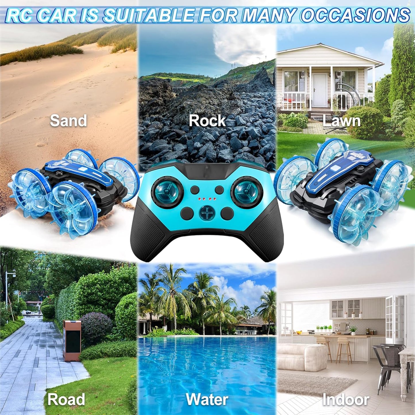 Toys for Ages 5-13, Amphibious Remote Control Car, 2.5GHz 4WD 131Ft 360° Rotation, 180° Flip，60Mins Play, Rechargeable Gesture Rc Car with LED, Battery, Kid Toys, Christmas, Birthday Gifts