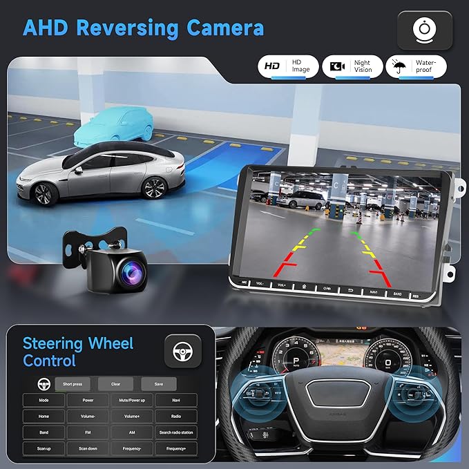 4G 64G Android Car Stereo for VW Passat Jetta Tiguan Golf MK5 MK6 T5 EOS Polo Touran Seat Sharan Carplay Android Auto Radio, 9'' Touchscreen Bluetooth Mirror Link WiFi GPS FM/RDS DSP Backup Camera