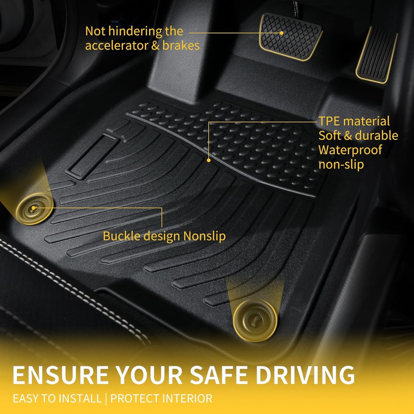 GINOWY- Floor Mats for Mazda 6 2014-2021, TPE All Weather Protection Car Mats for Mazda 6 2021, Non-Slip Floor Liners Waterproof Heavy Duty Automotive Accessories Black