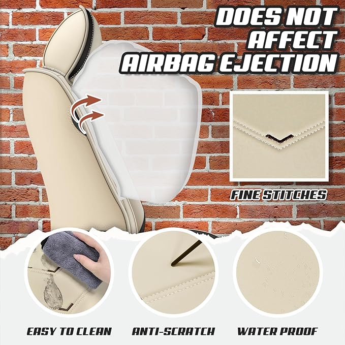 Car Seat Covers for Mitsubishi Outlander 2003-2026, Premium Nappa Leather Car Seat Cover, Stylish Sport Seat Covers， Automobile Seat Cover Sets.(Standard 5 Seats/Beige)